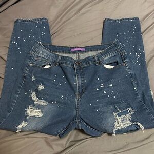 BAMBOO Splatter Blue Boyfriend Jeans